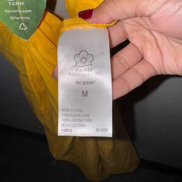 Farm Rio Yellow Midi Knot Dress Puff Sleeve Cutout Linen Blend M NWT - Picture 6 of 6